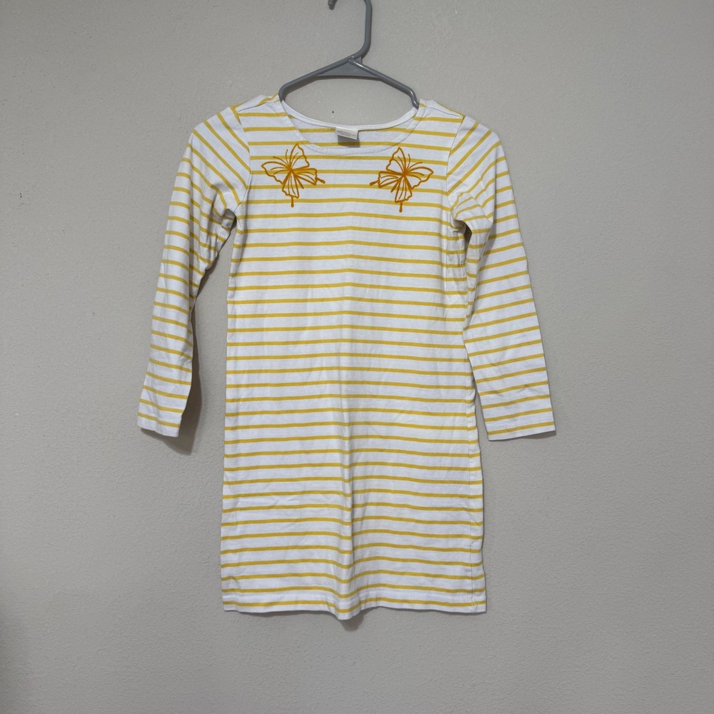 Hanna Andersson T-Shirt Dress Kids‎ Size 8 Yellow Striped Butterfly Long Sleeve